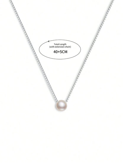 ESBERRY 1pc 6mm-10mm Minimalist S925 Sterling Silver Single Pearl Necklace, Jewelry For Women, Wedding Bride Accessories
