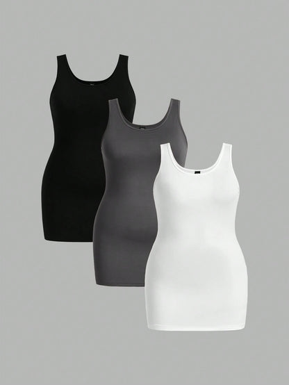 Essnce 3 Pcs/Set Plus Size Women's Summer Fashion Casual Sports Commuting Versatile Tank Top