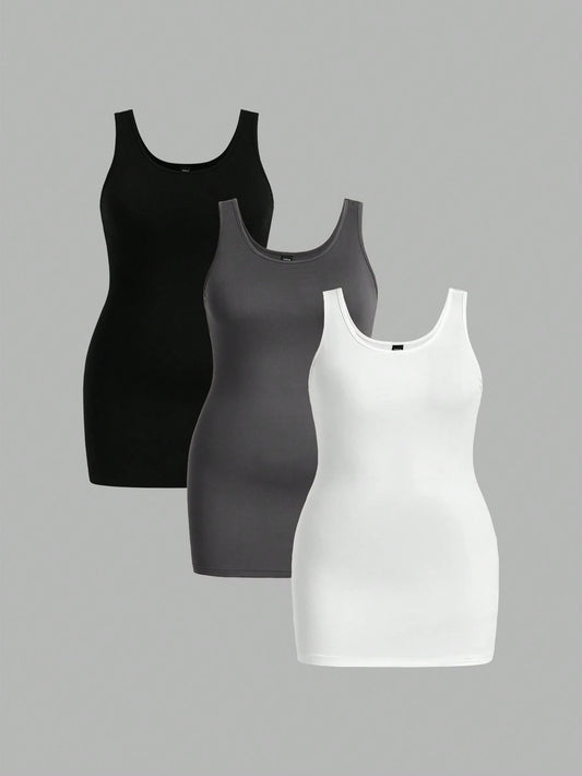 Essnce 3 Pcs/Set Plus Size Women's Summer Fashion Casual Sports Commuting Versatile Tank Top