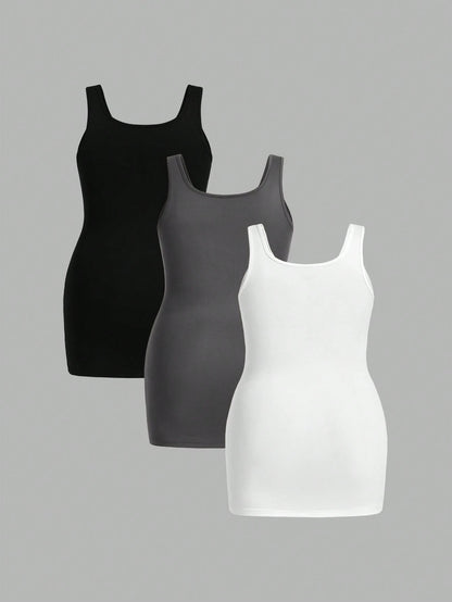 Essnce 3 Pcs/Set Plus Size Women's Summer Fashion Casual Sports Commuting Versatile Tank Top