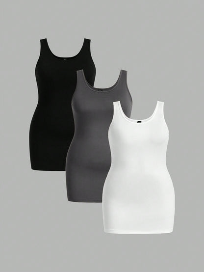 Essnce 3 Pcs/Set Plus Size Women's Summer Fashion Casual Sports Commuting Versatile Tank Top