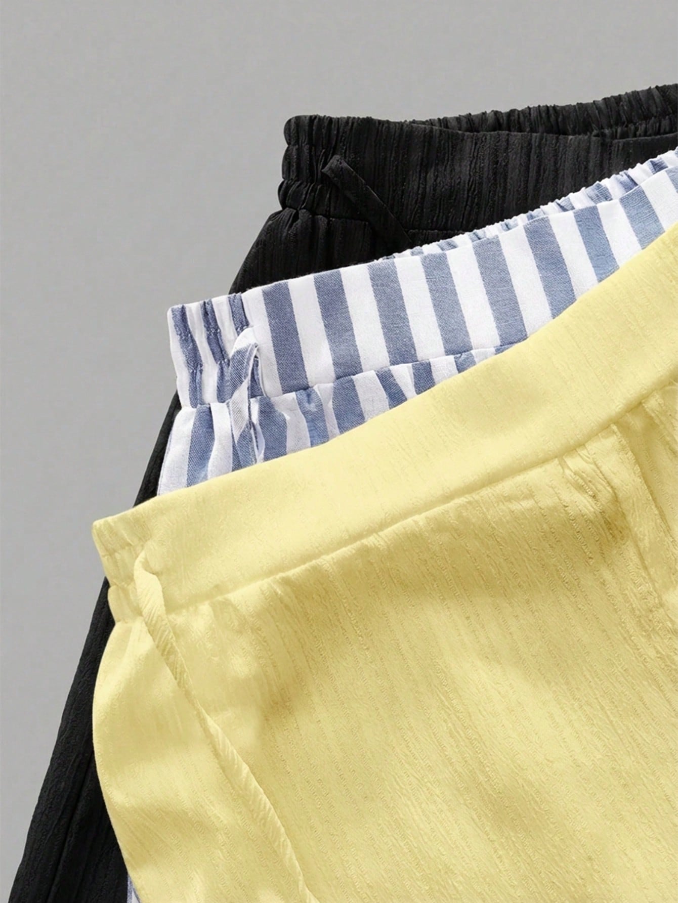 Essnce 3pcs Set Black,Yellow & Blue And White Stripe Nautical Style Straight Leg Pants,Summer Boho Vacation Casual Waist Tie Pocket Suit For Women