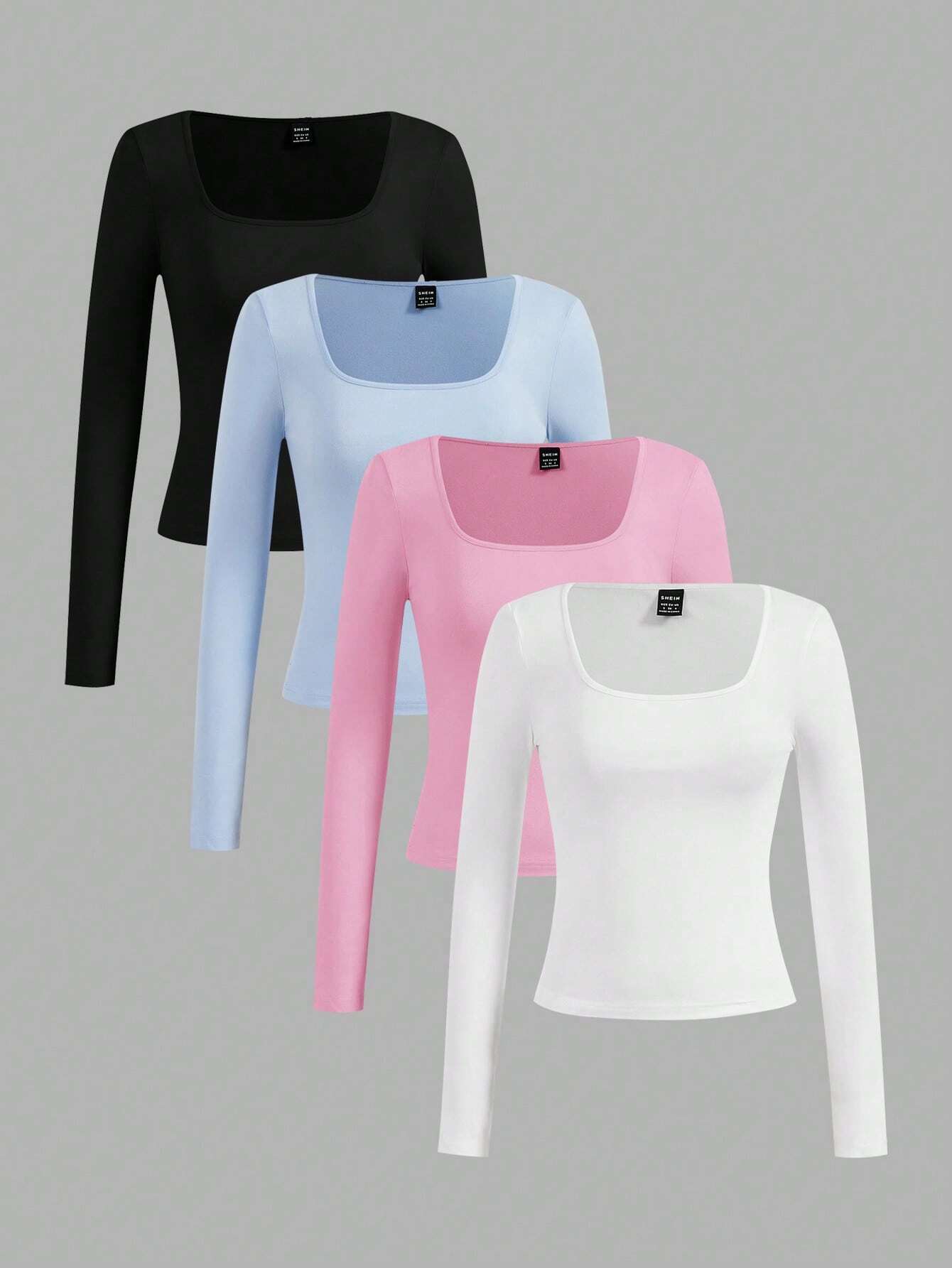 Essnce 4pcs/Set Casual Minimalist Multi-Color Slim Fit Crew Neck Long Sleeve Tees For Women, Autumn/Winter