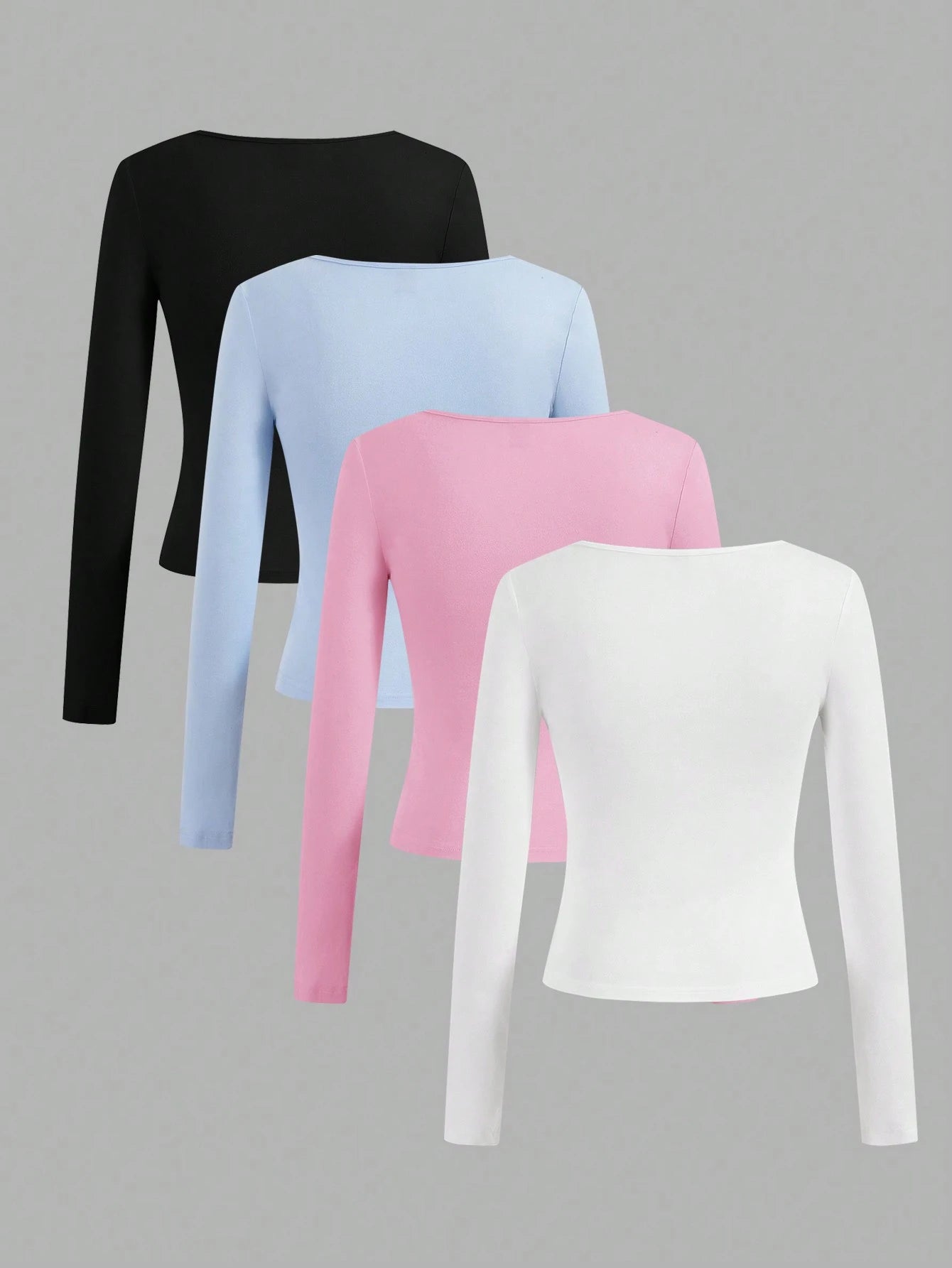 Essnce 4pcs/Set Casual Minimalist Multi-Color Slim Fit Crew Neck Long Sleeve Tees For Women, Autumn/Winter