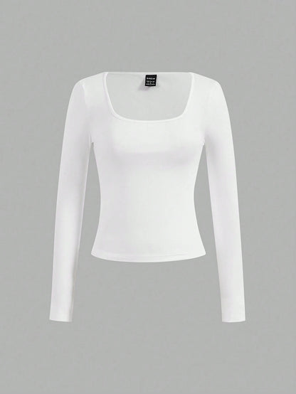Essnce 4pcs/Set Casual Minimalist Multi-Color Slim Fit Crew Neck Long Sleeve Tees For Women, Autumn/Winter