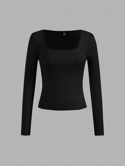 Essnce 4pcs/Set Casual Minimalist Multi-Color Slim Fit Crew Neck Long Sleeve Tees For Women, Autumn/Winter