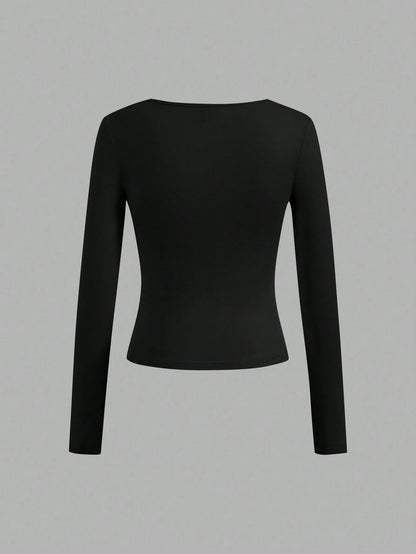 Essnce 4pcs/Set Casual Minimalist Multi-Color Slim Fit Crew Neck Long Sleeve Tees For Women, Autumn/Winter