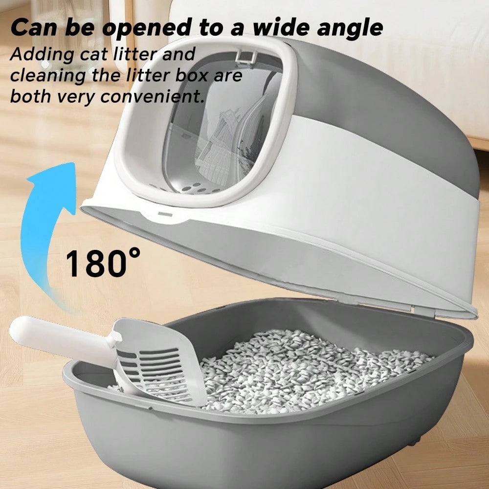 Extra Large Enclosed Cat Litter Box, Anti-Splash, Removable Flip-Up Toilet With Litter Scoop Pet Litter Box Fully Enclosed Spillproof Deodorant Cat Toilet Two-Way Shovel Large Capacity Cat Toilet Litt