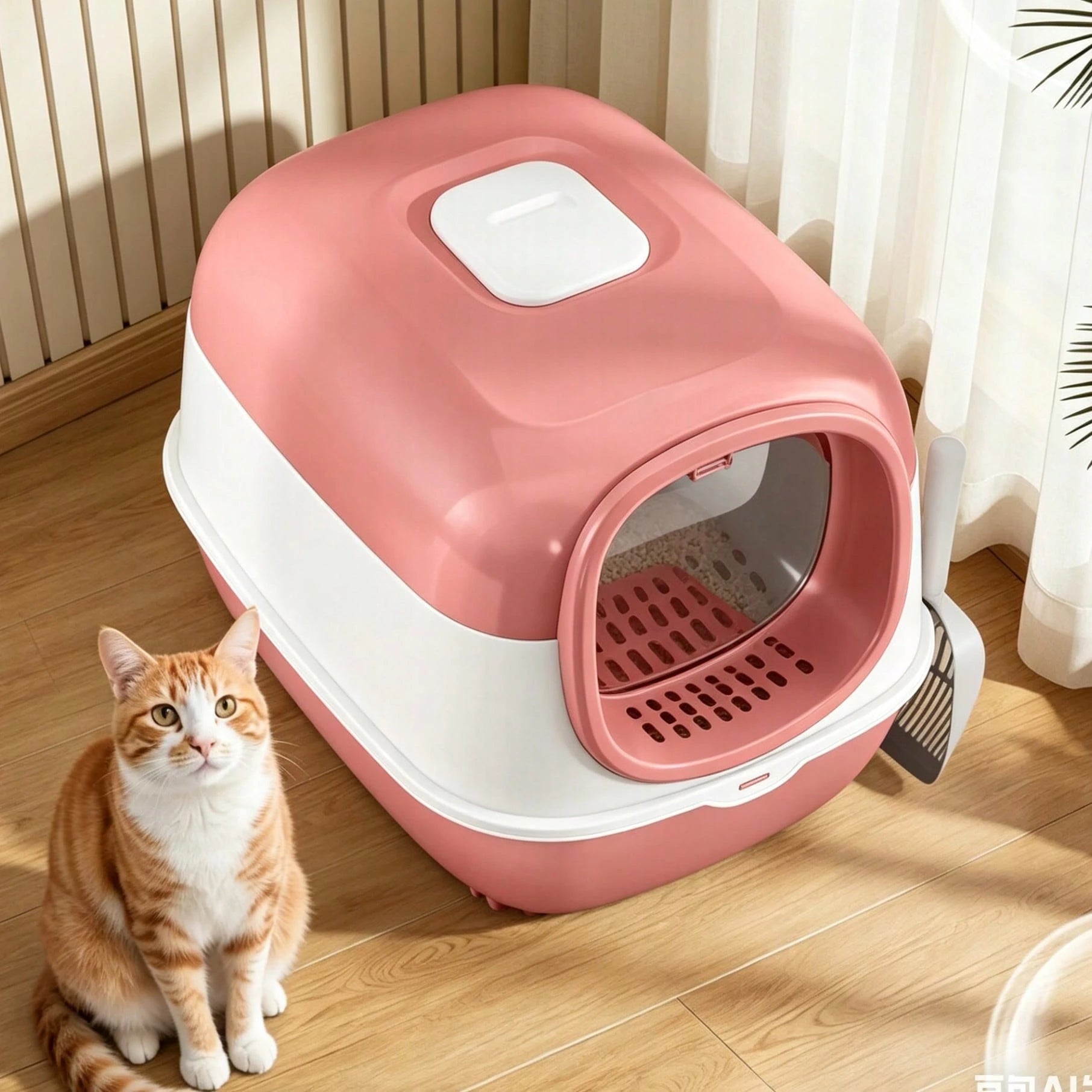 Extra Large Enclosed Cat Litter Box, Anti-Splash, Removable Flip-Up Toilet With Litter Scoop Pet Litter Box Fully Enclosed Spillproof Deodorant Cat Toilet Two-Way Shovel Large Capacity Cat Toilet Litt