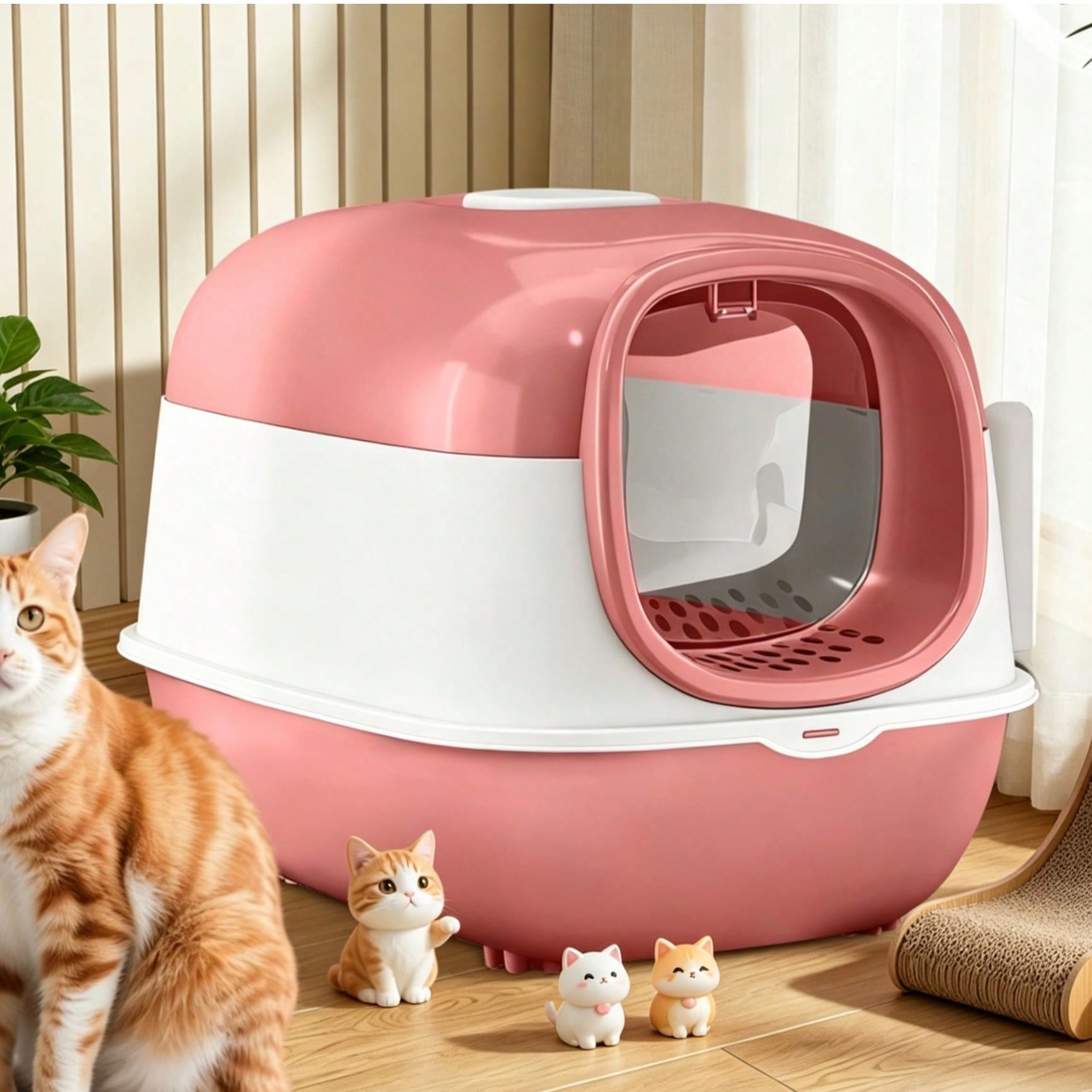Extra Large Enclosed Cat Litter Box, Anti-Splash, Removable Flip-Up Toilet With Litter Scoop Pet Litter Box Fully Enclosed Spillproof Deodorant Cat Toilet Two-Way Shovel Large Capacity Cat Toilet Litt
