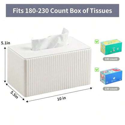 Extra Large Tissue Box Cover For Standard Size 180 To 230 Count Box Of Tissues, PU Leather Rectangle Tissue Holder With Magnetic Closure (Ivory)