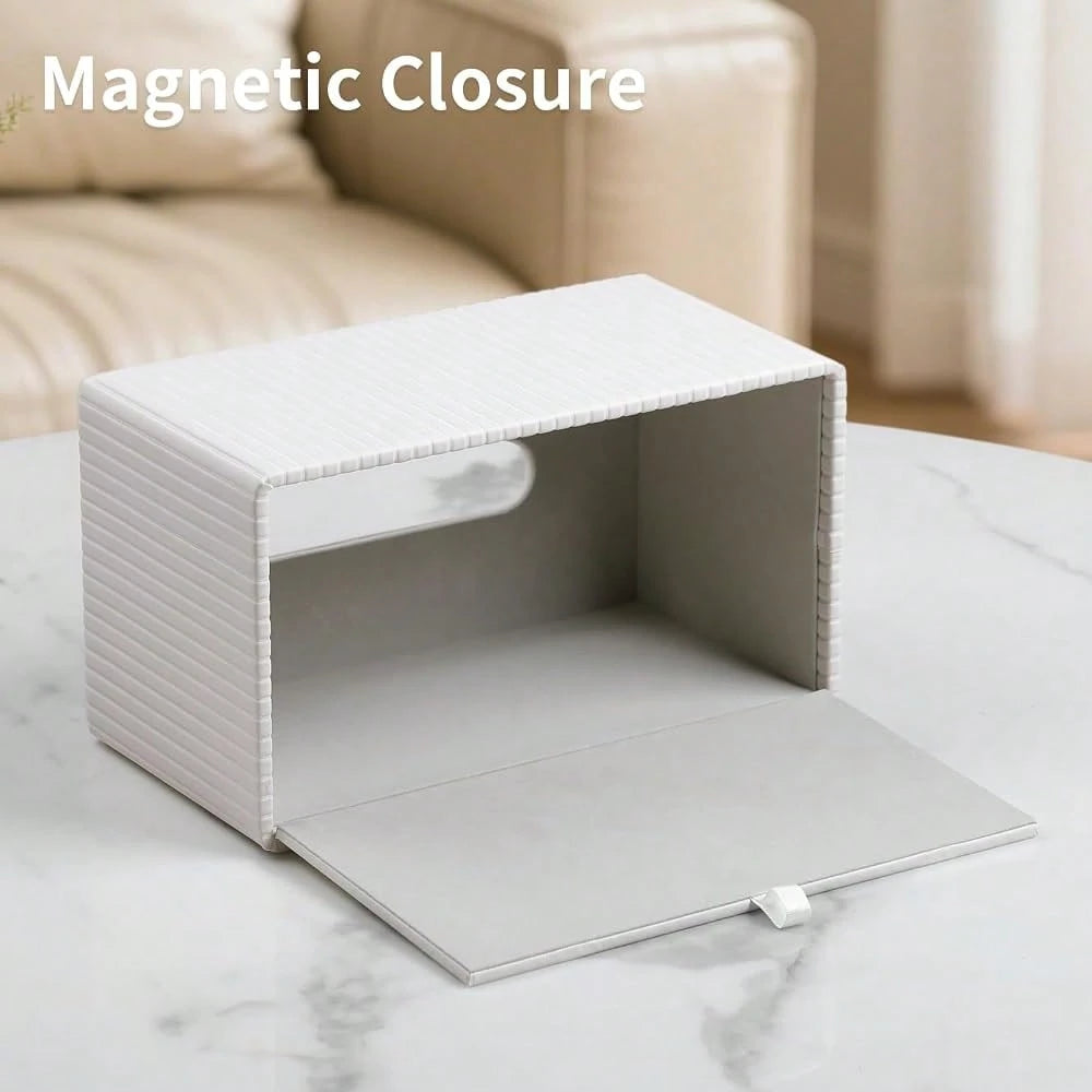 Extra Large Tissue Box Cover For Standard Size 180 To 230 Count Box Of Tissues, PU Leather Rectangle Tissue Holder With Magnetic Closure (Ivory)