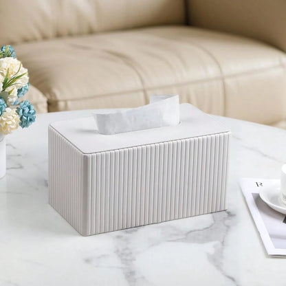 Extra Large Tissue Box Cover For Standard Size 180 To 230 Count Box Of Tissues, PU Leather Rectangle Tissue Holder With Magnetic Closure (Ivory)