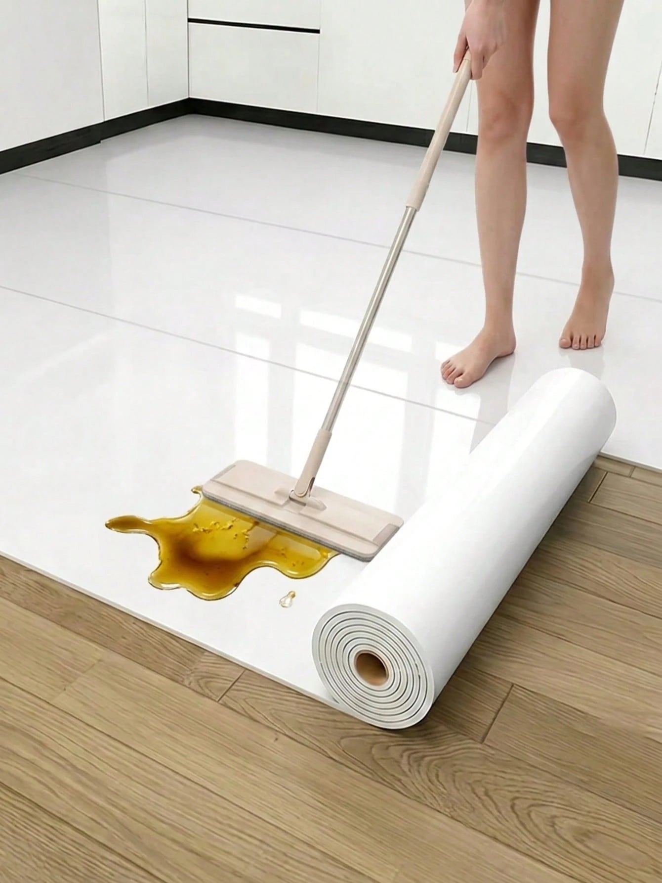 Extra Thick Glossy White Flooring And Wall Sticker- Removable And Peelable Vinyl Flooring, Wear-Resistant, Waterproof, Stain-Resistant, Easy To Clean And Maintain, Suitable For Bathroom, Kitchen, Liv