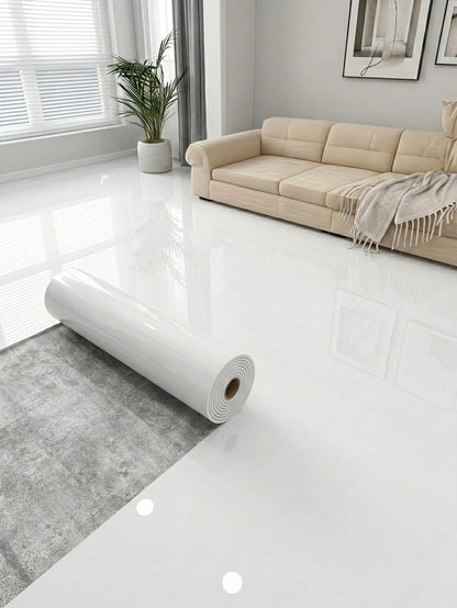Extra Thick Glossy White Flooring And Wall Sticker- Removable And Peelable Vinyl Flooring, Wear-Resistant, Waterproof, Stain-Resistant, Easy To Clean And Maintain, Suitable For Bathroom, Kitchen, Liv