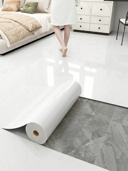 Extra Thick Glossy White Flooring And Wall Sticker- Removable And Peelable Vinyl Flooring, Wear-Resistant, Waterproof, Stain-Resistant, Easy To Clean And Maintain, Suitable For Bathroom, Kitchen, Liv