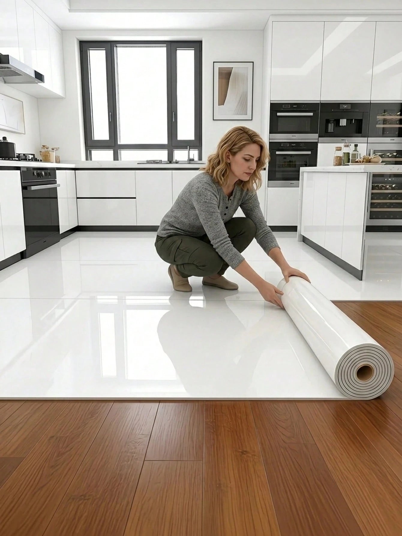 Extra Thick Glossy White Flooring And Wall Sticker- Removable And Peelable Vinyl Flooring, Wear-Resistant, Waterproof, Stain-Resistant, Easy To Clean And Maintain, Suitable For Bathroom, Kitchen, Liv