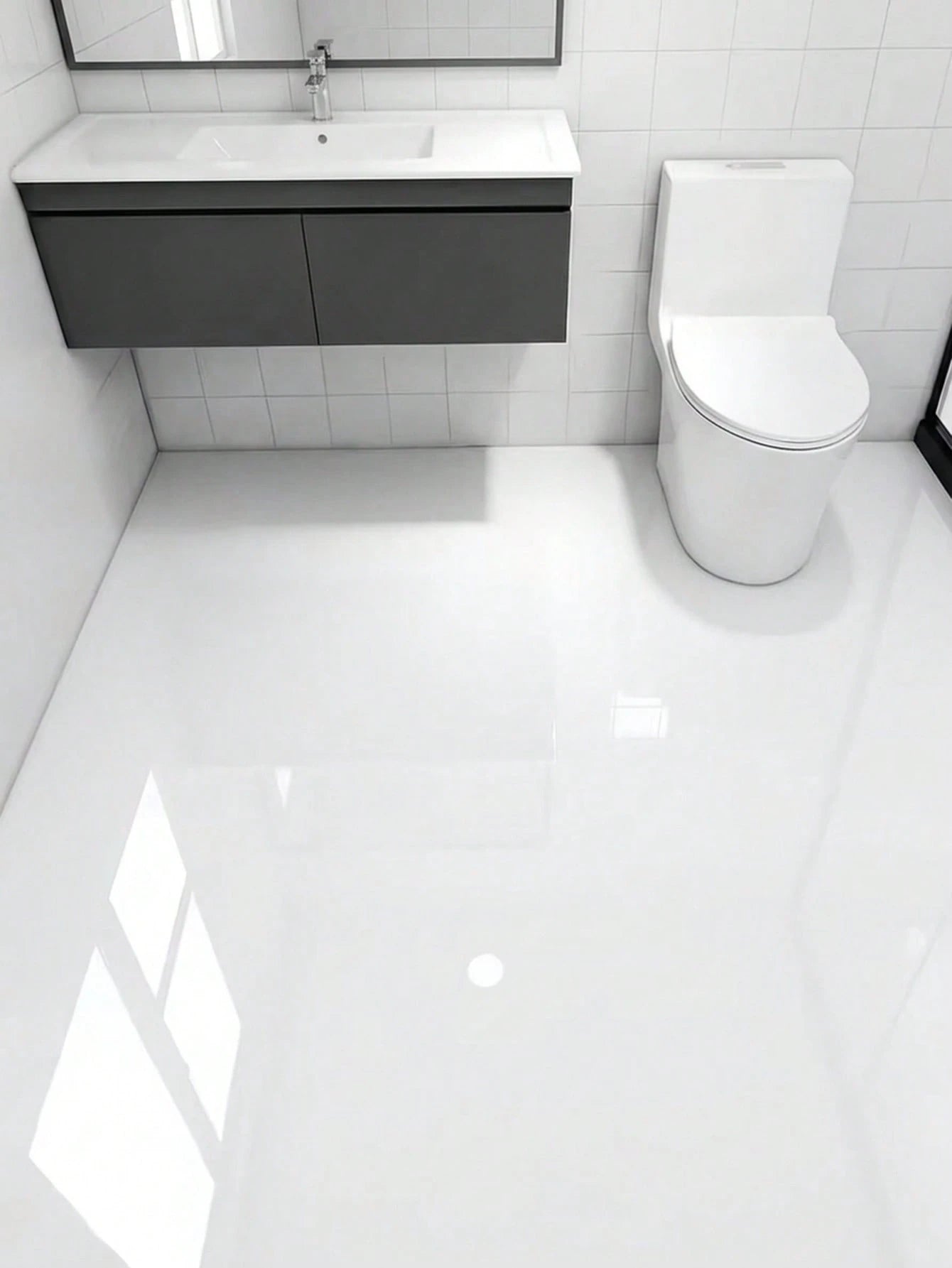 Extra Thick Glossy White Flooring And Wall Sticker- Removable And Peelable Vinyl Flooring, Wear-Resistant, Waterproof, Stain-Resistant, Easy To Clean And Maintain, Suitable For Bathroom, Kitchen, Liv
