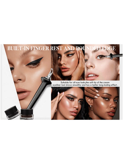 Eyeliner Applicator Kit, Eyeliner Tool With Eyeliner Cream Eyeliner Gel Reusable Silicone Eye Liner Applicator Waterproof Eyeliner Easy No-Skip (Eyeliner Tool +Eyeliner Creams),Eyebrow Brush,Eyeshadow