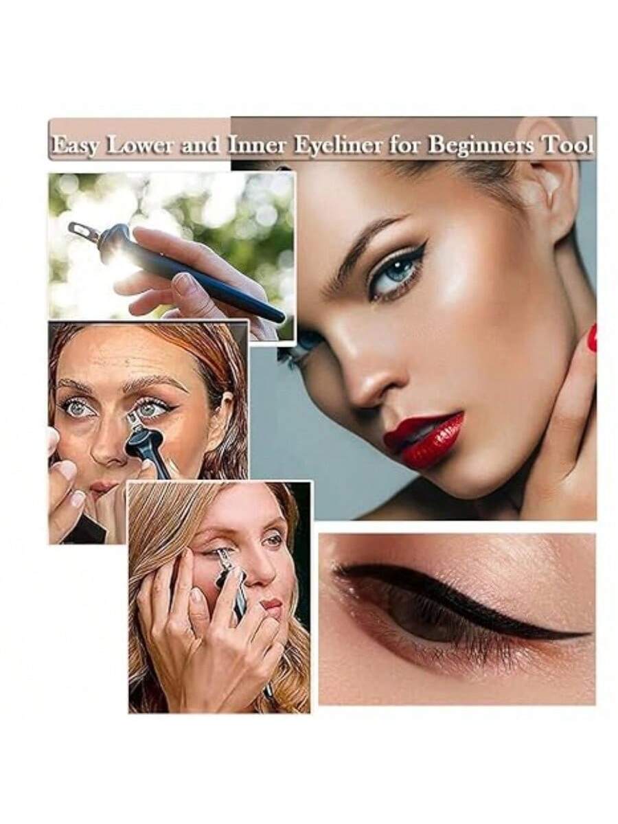 Eyeliner Applicator Kit, Eyeliner Tool With Eyeliner Cream Eyeliner Gel Reusable Silicone Eye Liner Applicator Waterproof Eyeliner Easy No-Skip (Eyeliner Tool +Eyeliner Creams),Eyebrow Brush,Eyeshadow