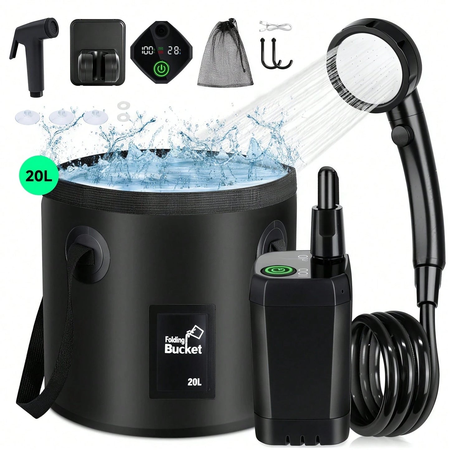 EZIFY 6000mAh Rechargeable Portable Camping Shower Set, 4 Spray Modes, 120 Minutes Long Battery Life, IPX7 Waterproof Compact Outdoor Shower, Multipurpose For Camping, Hiking, Beach, Car Washing, Pet