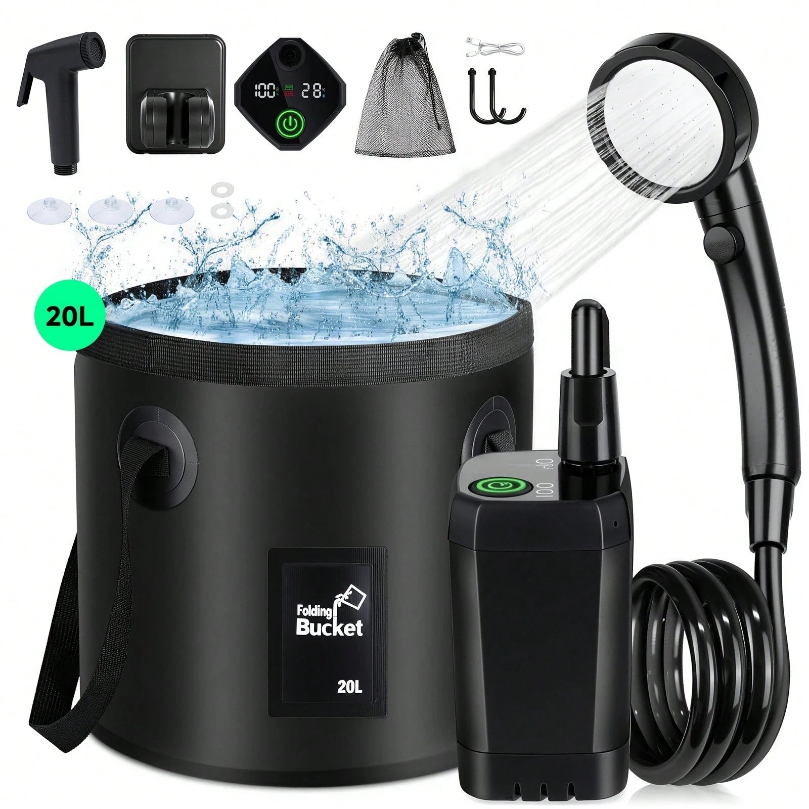 EZIFY 6000mAh Rechargeable Portable Camping Shower Set, 4 Spray Modes, 120 Minutes Long Battery Life, IPX7 Waterproof Compact Outdoor Shower, Multipurpose For Camping, Hiking, Beach, Car Washing, Pet