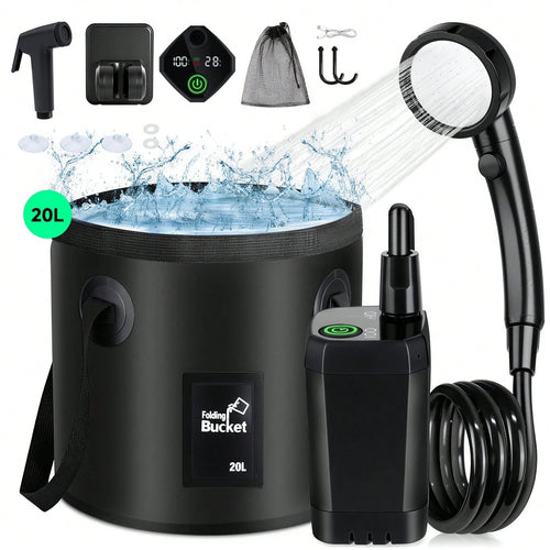 EZIFY 6000mAh Rechargeable Portable Camping Shower Set, 4 Spray Modes, 120 Minutes Long Battery Life, IPX7 Waterproof Compact Outdoor Shower, Multipurpose For Camping, Hiking, Beach, Car Washing, Pet
