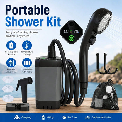 EZIFY 6000mAh Rechargeable Portable Camping Shower Set, 4 Spray Modes, 120 Minutes Long Battery Life, IPX7 Waterproof Compact Outdoor Shower, Multipurpose For Camping, Hiking, Beach, Car Washing, Pet