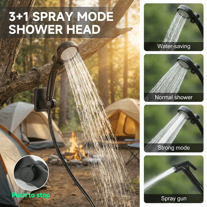 EZIFY 6000mAh Rechargeable Portable Camping Shower Set, 4 Spray Modes, 120 Minutes Long Battery Life, IPX7 Waterproof Compact Outdoor Shower, Multipurpose For Camping, Hiking, Beach, Car Washing, Pet