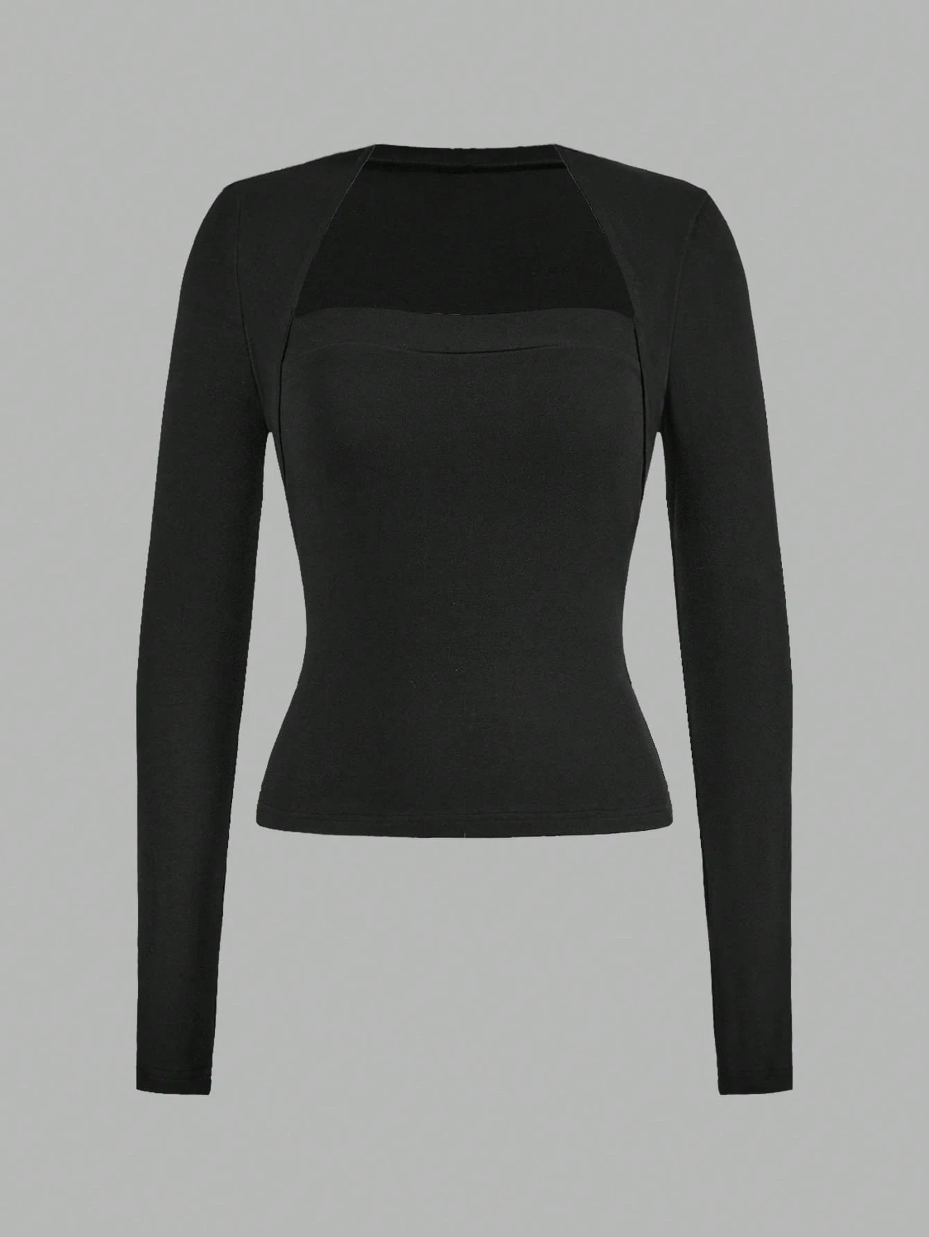 EZwear 2pcs Set Casual Minimalist Long Sleeve Plus Size T-Shirts, Black & Gray, Autumn/Winter Fall
