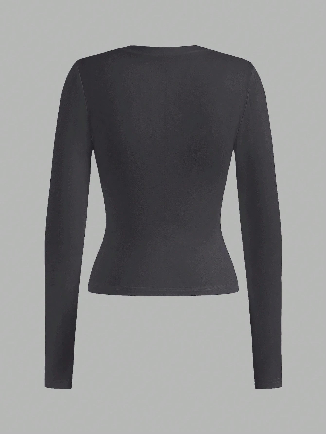 EZwear 2pcs Set Casual Minimalist Long Sleeve Plus Size T-Shirts, Black & Gray, Autumn/Winter Fall
