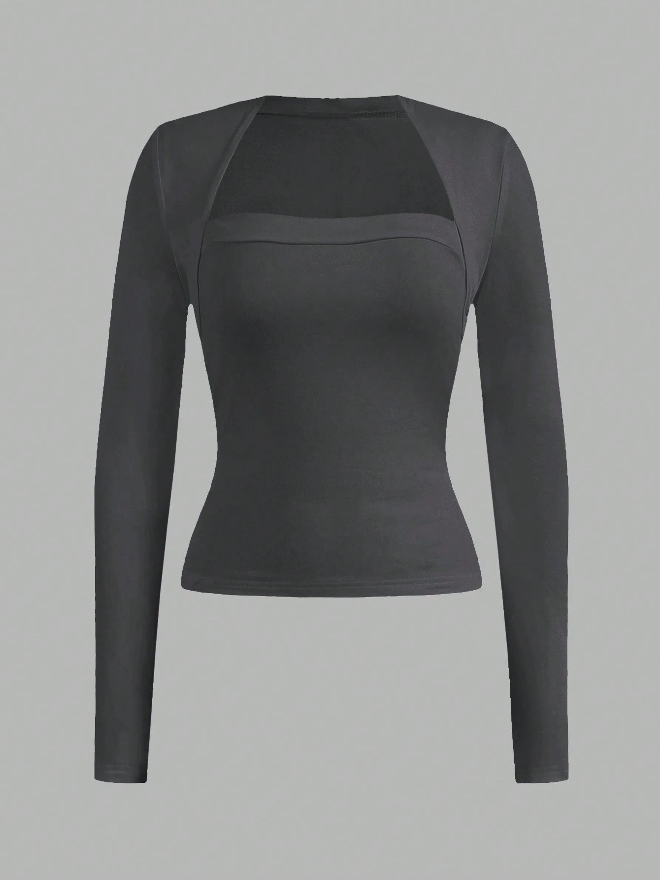 EZwear 2pcs Set Casual Minimalist Long Sleeve Plus Size T-Shirts, Black & Gray, Autumn/Winter Fall
