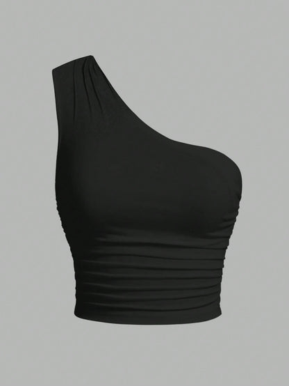 EZwear 2pcs/Set Plus Size Women Black & Gray Shoulder Strap Top