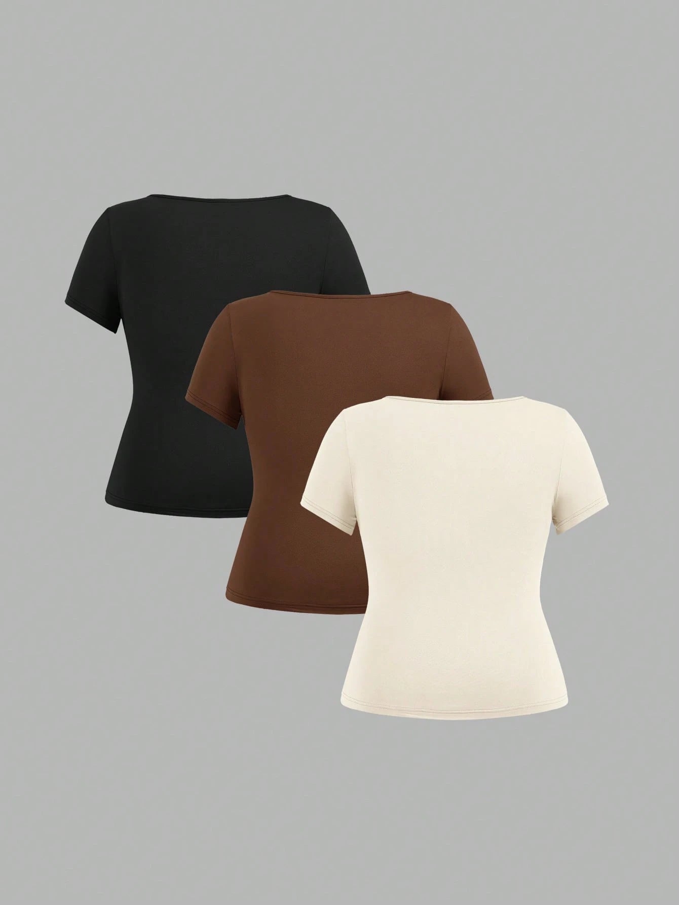 EZwear 3pcs/Set Crew Neck Short Sleeve Cropped Casual T-Shirt Pullover, Suitable For Summer, Plus Size Suitable For Going Out