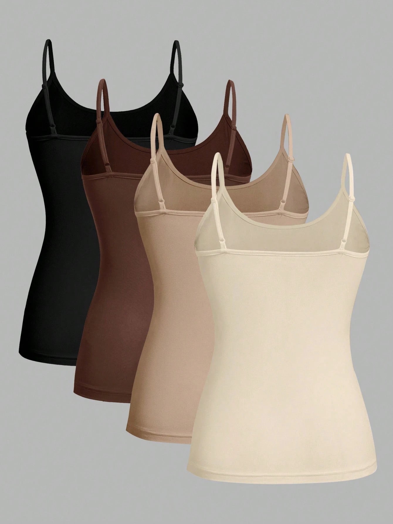 EZwear 4pcs/Set Plus Size Women Solid Color Casual Tight-Fitting Camisole Top, Versatile For Spring/Summer