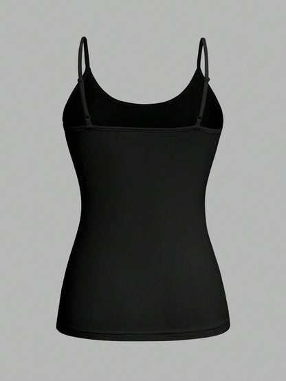 EZwear 4pcs/Set Plus Size Women Solid Color Casual Tight-Fitting Camisole Top, Versatile For Spring/Summer