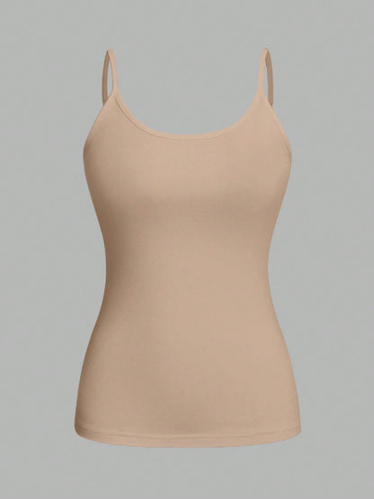EZwear 4pcs/Set Plus Size Women Solid Color Casual Tight-Fitting Camisole Top, Versatile For Spring/Summer