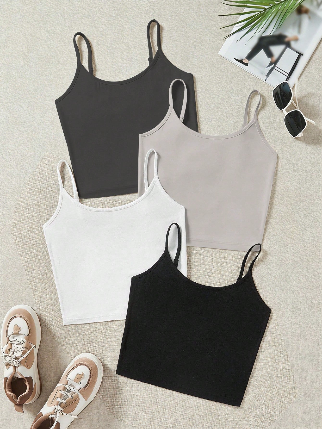 EZwear 4pcs Women's Cropped Casual Camisole Set Spring