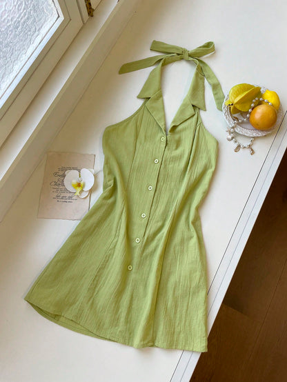 EZwear Button Front Low Back Bodycon Dress