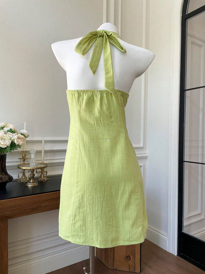 EZwear Button Front Low Back Bodycon Dress
