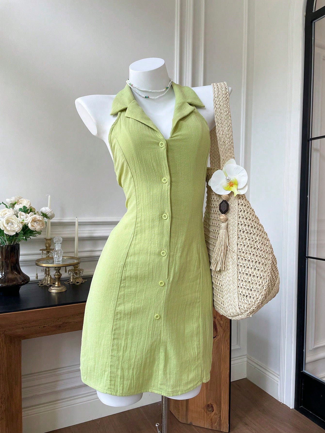 EZwear Button Front Low Back Bodycon Dress