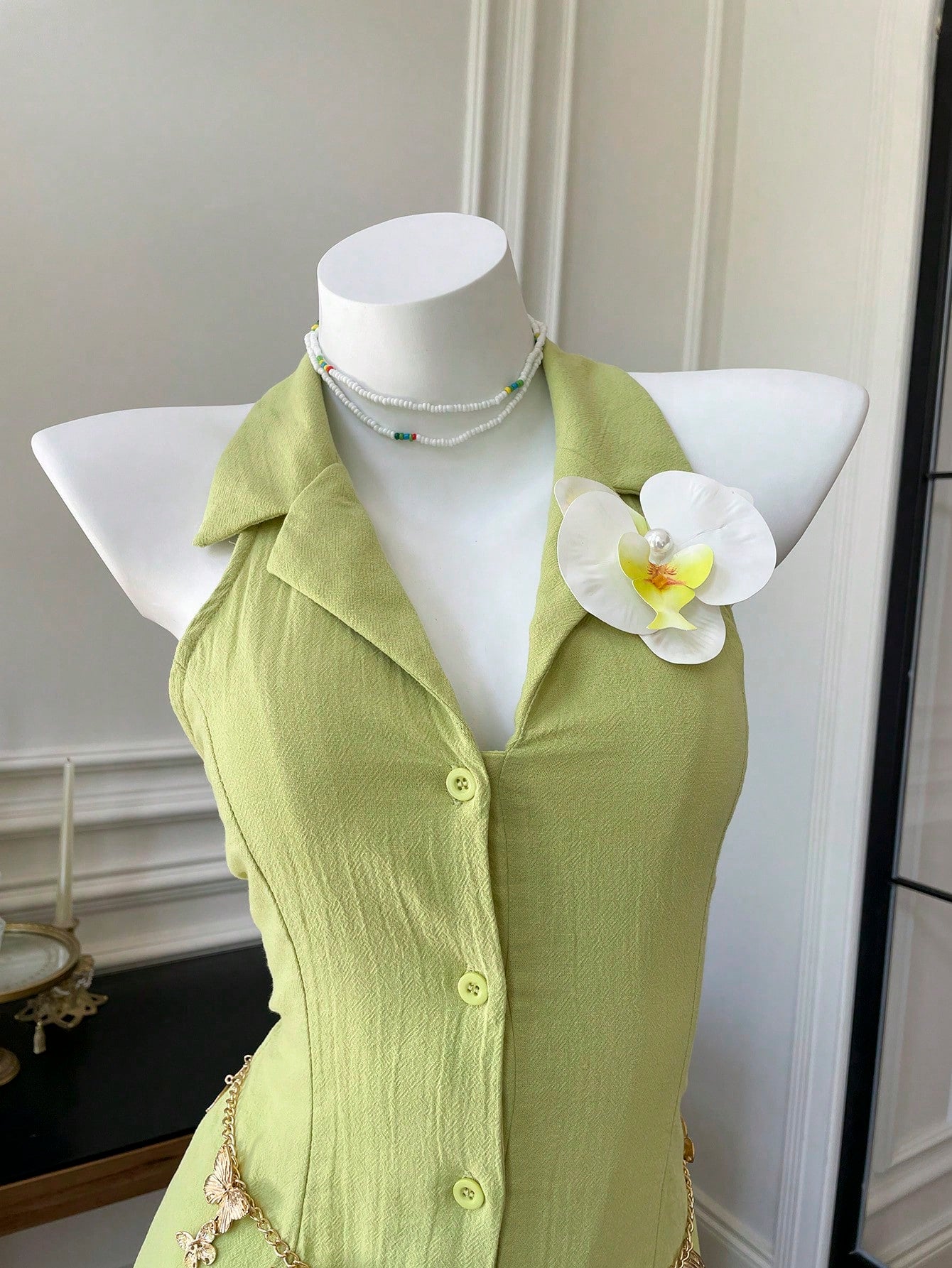 EZwear Button Front Low Back Bodycon Dress