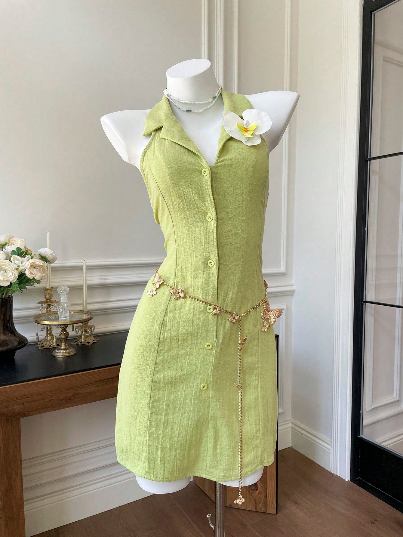 EZwear Button Front Low Back Bodycon Dress