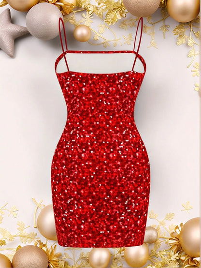EZwear Casual Fairycore Sexy Minimalist Allover Print Sleeveless Women Summer Dress, For New Year Chic Dress Night Party Black And Silver