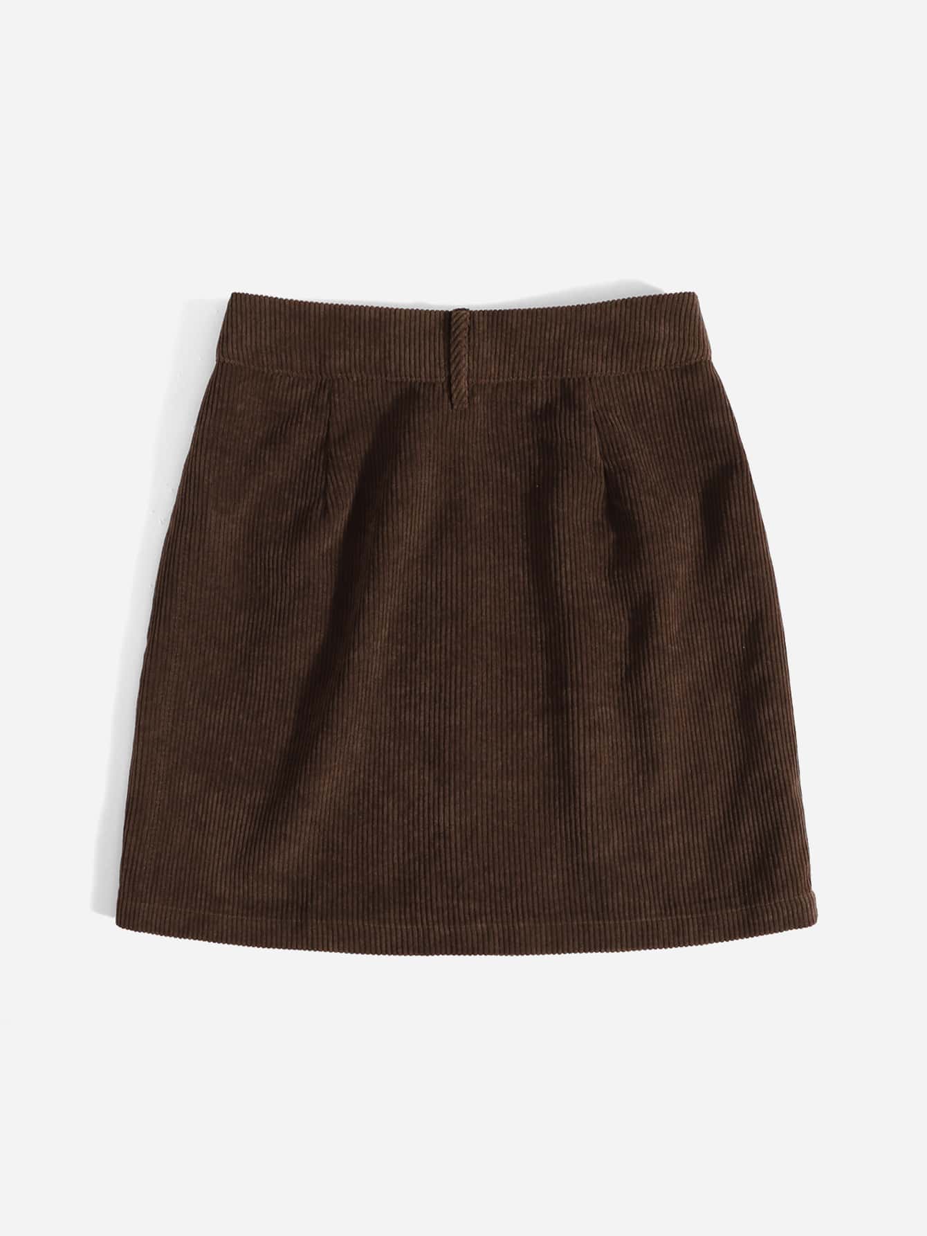EZwear Corduroy Dual Pockets Straight Mini Skirt