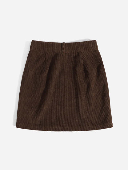 EZwear Corduroy Dual Pockets Straight Mini Skirt