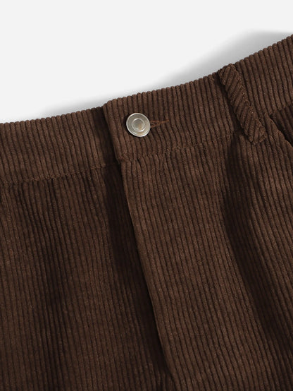 EZwear Corduroy Dual Pockets Straight Mini Skirt