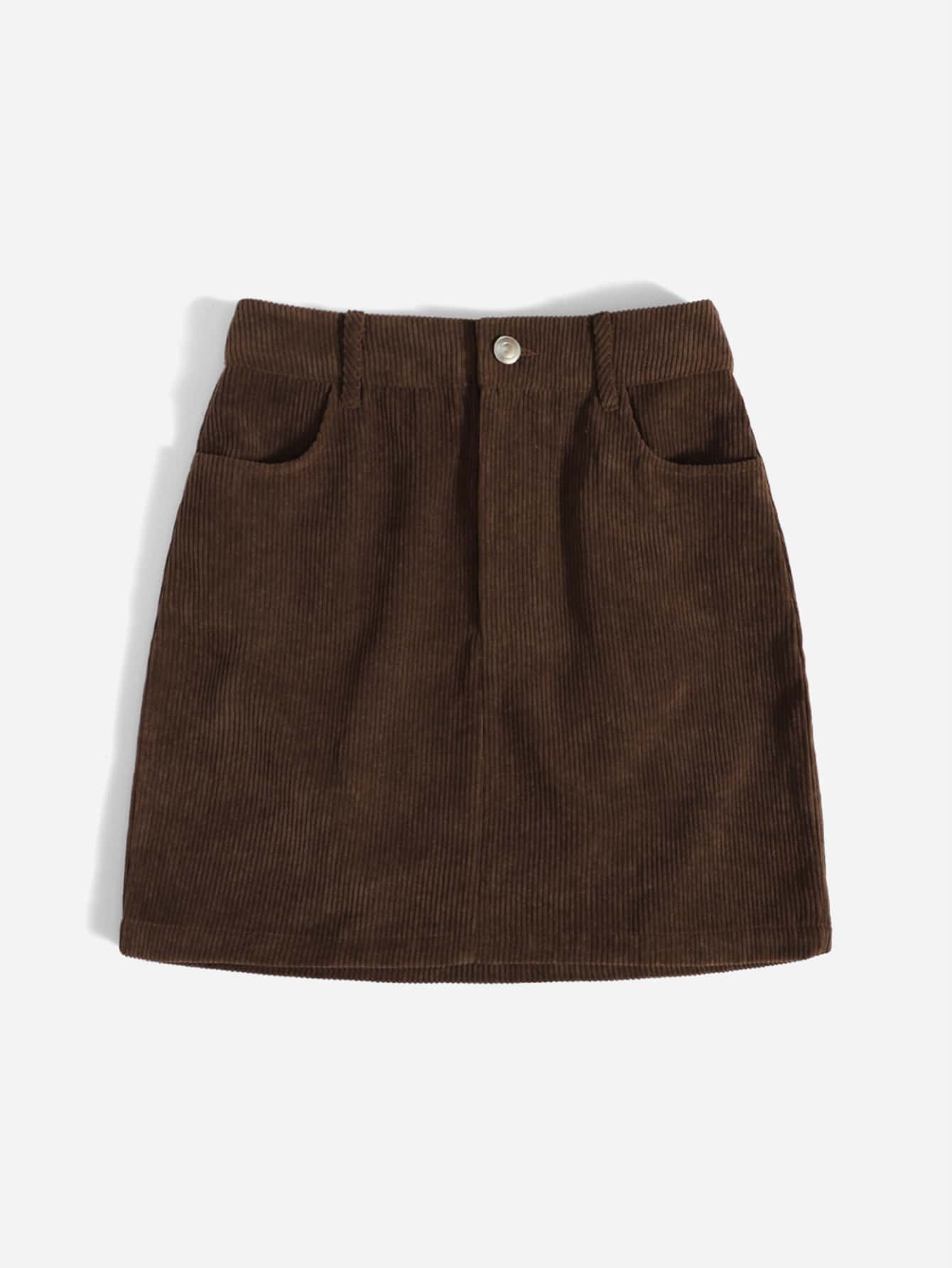 EZwear Corduroy Dual Pockets Straight Mini Skirt