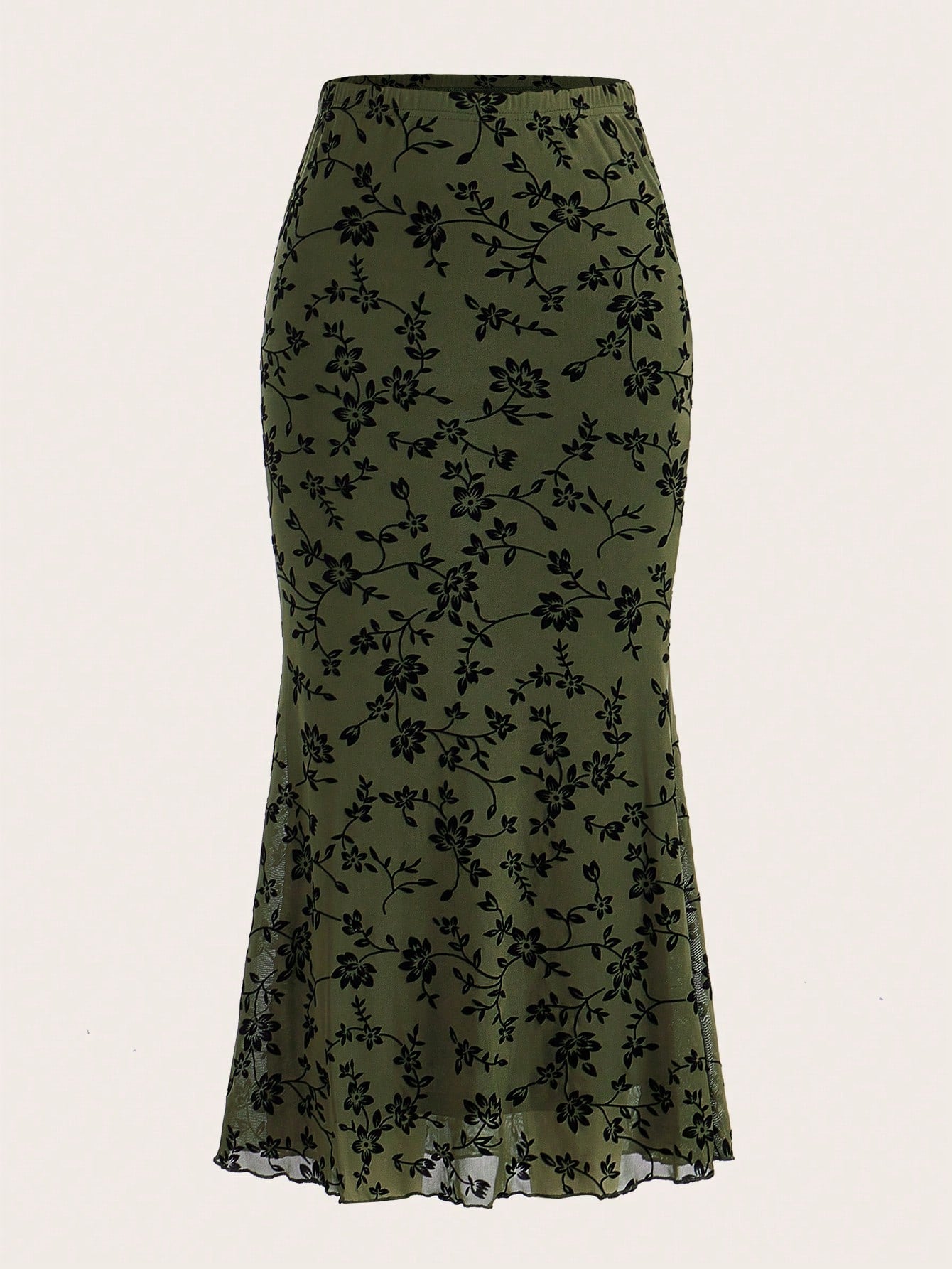 EZwear Floral Print Mermaid Hem Mesh Skirt