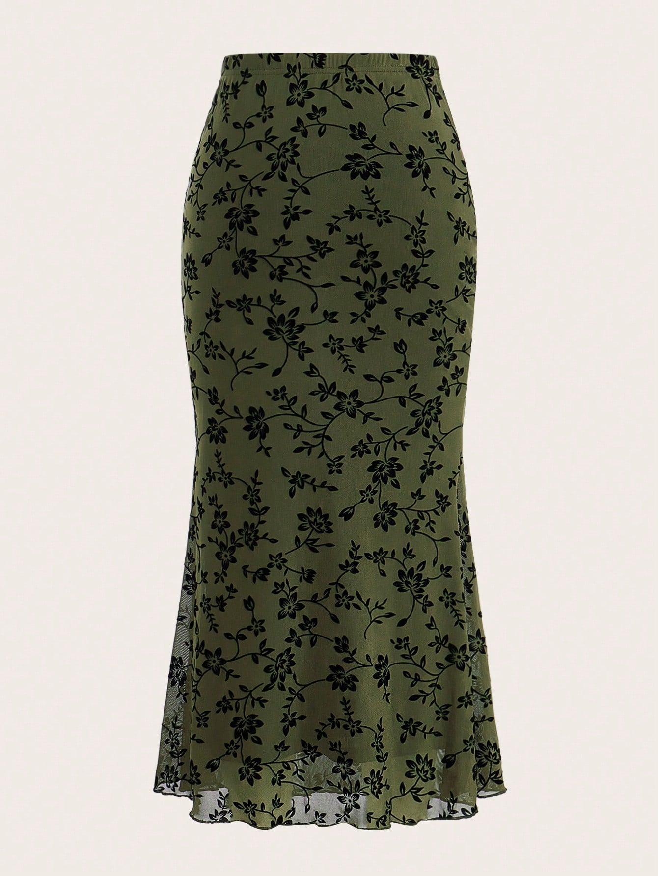 EZwear Floral Print Mermaid Hem Mesh Skirt
